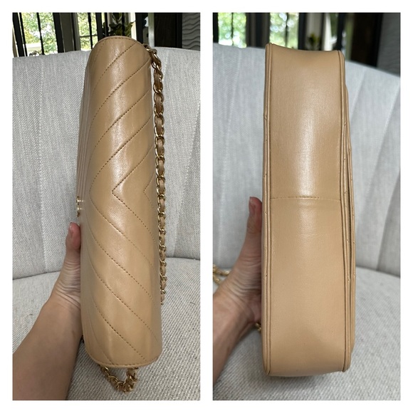 π― CHANEL Beige Coco Mark Diagonal Chain Lambskin Leather Shoulder Bag w/ auth - Picture 9 of 14